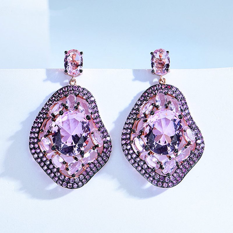 Atmospheric Long Diamond-studded Geometric Oval Earrings-Jewearrings