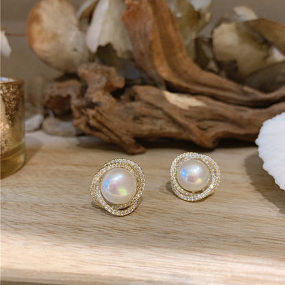 Atmospheric Pearl Earrings Korean Temperament Long Diamond Pearls-Jewearrings