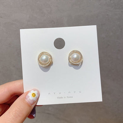 Atmospheric Pearl Earrings Korean Temperament Long Diamond Pearls-Jewearrings