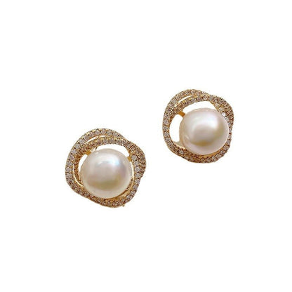 Atmospheric Pearl Earrings Korean Temperament Long Diamond Pearls-Jewearrings