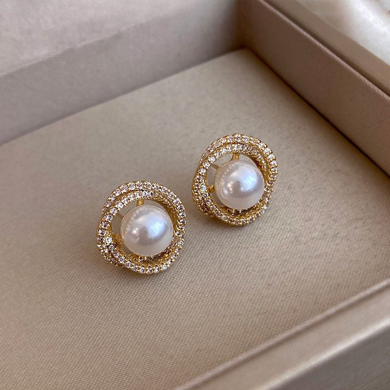 Atmospheric Pearl Earrings Korean Temperament Long Diamond Pearls-Jewearrings