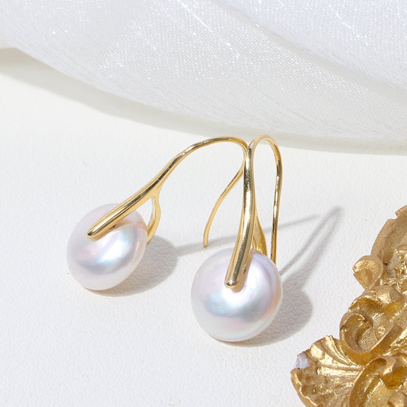 Autumn And Winter New 14K Gold Button Pearl Earhook Women'S Baroque Pearl Earrings-Jewearrings