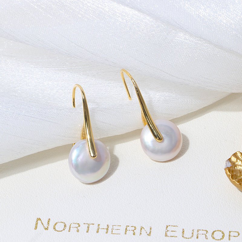 Autumn And Winter New 14K Gold Button Pearl Earhook Women'S Baroque Pearl Earrings-Jewearrings