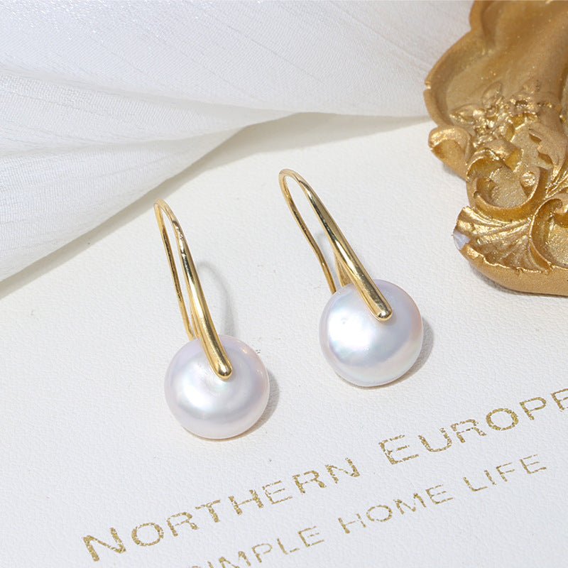 Autumn And Winter New 14K Gold Button Pearl Earhook Women'S Baroque Pearl Earrings-Jewearrings