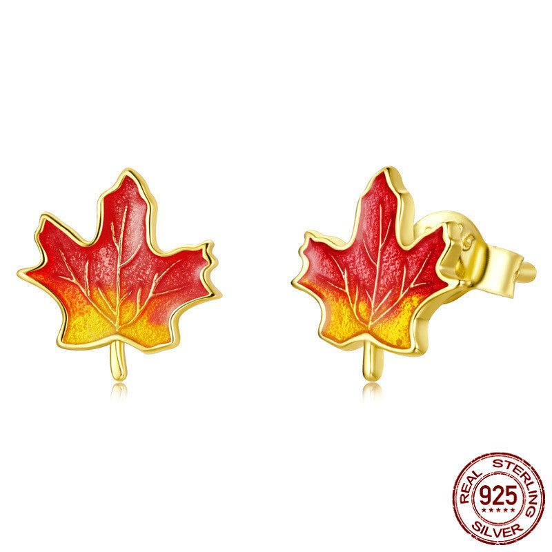 Autumn Leaf Pumpkin Sterling Silver S925 Stud Earrings-Jewearrings