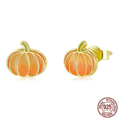 Autumn Leaf Pumpkin Sterling Silver S925 Stud Earrings-Jewearrings