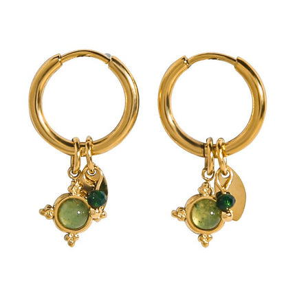 Aventurine Natural Stone Pendant 18K Gold Plated Earrings-Jewearrings