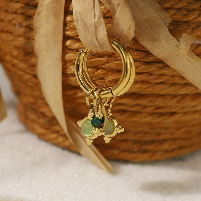 Aventurine Natural Stone Pendant 18K Gold Plated Earrings-Jewearrings