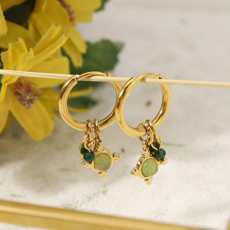 Aventurine Natural Stone Pendant 18K Gold Plated Earrings-Jewearrings