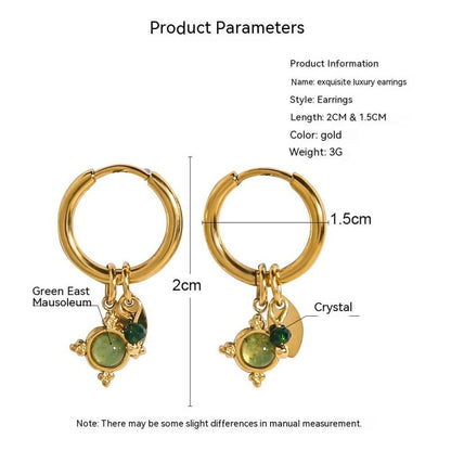 Aventurine Natural Stone Pendant 18K Gold Plated Earrings-Jewearrings