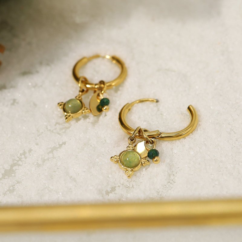 Aventurine Natural Stone Pendant 18K Gold Plated Earrings-Jewearrings