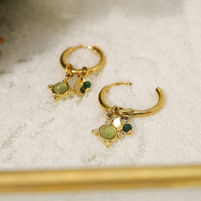 Aventurine Natural Stone Pendant 18K Gold Plated Earrings-Jewearrings