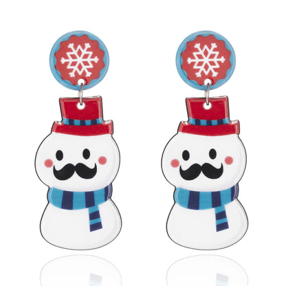 Fashionable Christmas Beard Hooded Scarf Snowman Snowflake Resin Stud Earrings-Jewearrings