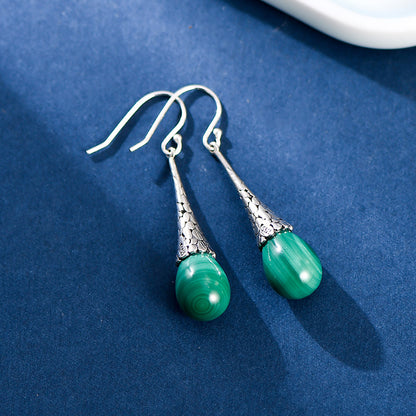 Women's Fashion Elegant Silver Malachite Drop Earrings-Jewearrings