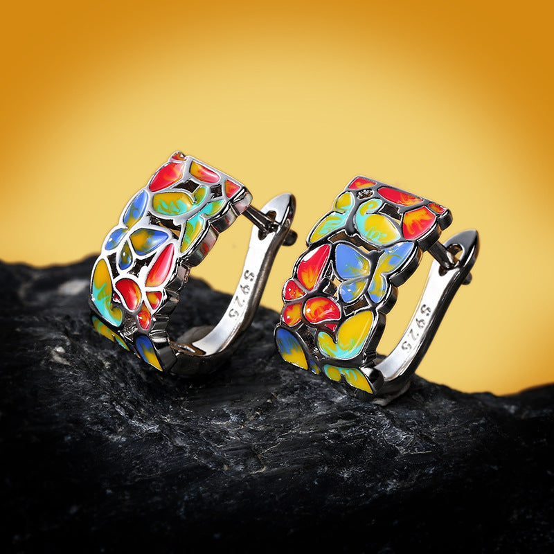 Elegant Temperament Color Butterfly 925 Silver Earrings Exquisite Handmade Enamel Ladies Creative Butterfly Earrings-Jewearrings