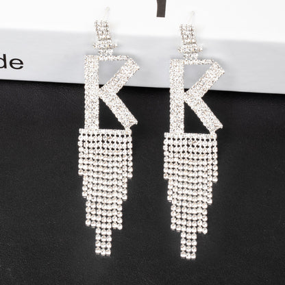 Fashion Jewelry 925 Silver Needle Ornaments Rhinestone Letter B Earrings Banquet Tassel Ear Ornaments Female-Jewearrings