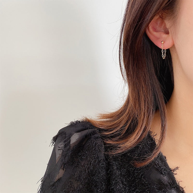 S925 Sterling Silver Simple Personality Square Chain Tassel Earrings-Jewearrings