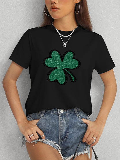 Lucky Clover Round Neck T-Shirt-Jewearrings