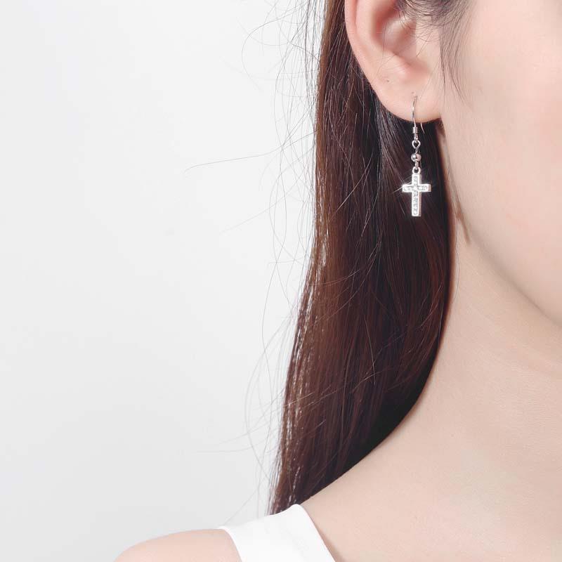 Classic Cross Ear Hook Earrings In Sterling Silver-Jewearrings