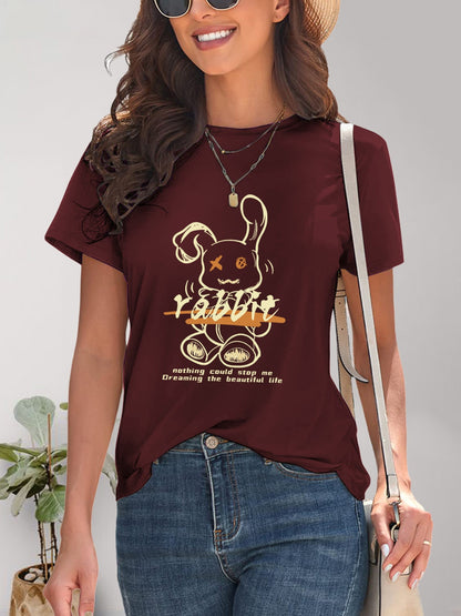 Rabbit Graphic Round Neck Short Sleeve T-Shirt-Jewearrings