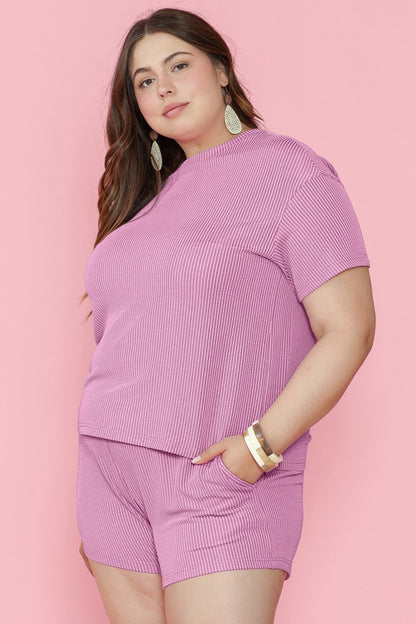 Plus Size Round Neck Short Sleeve Top and Shorts Set-Jewearrings