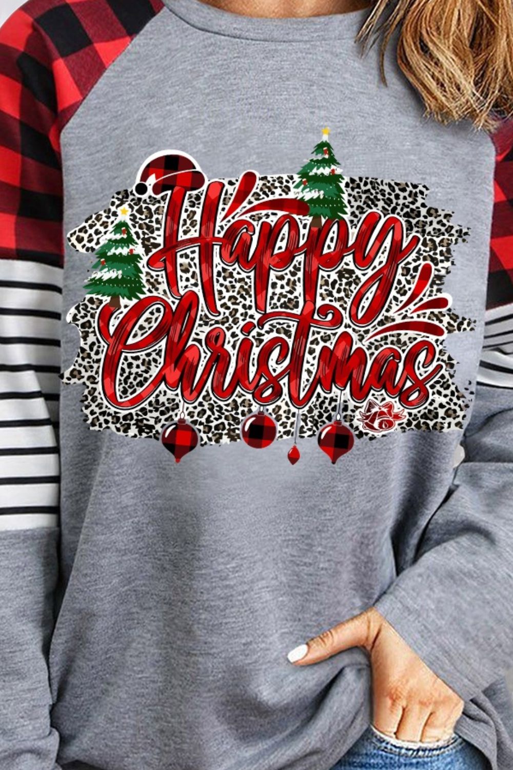 HAPPY CHRISTMAS Striped Long Sleeve T-Shirt-Jewearrings