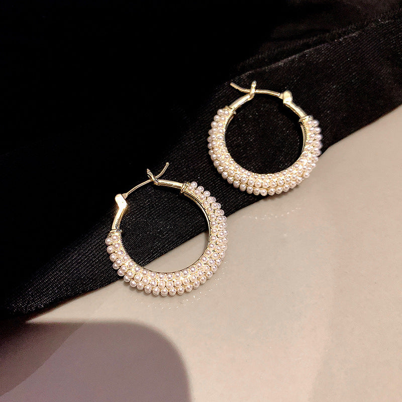 Temperament Entry Lux High-grade Hoop And Pearl Earrings-Jewearrings