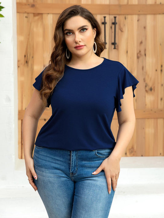 Flutter Sleeve Round Neck Tee-Jewearrings