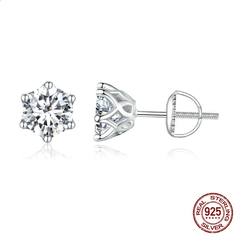 Niche 925 Silver Six-claw Moissanite Stud Earrings-Jewearrings