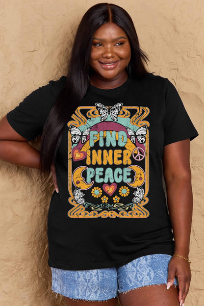 Simply Love Full Size FIND INNER PEACE Graphic Cotton T-Shirt-Jewearrings