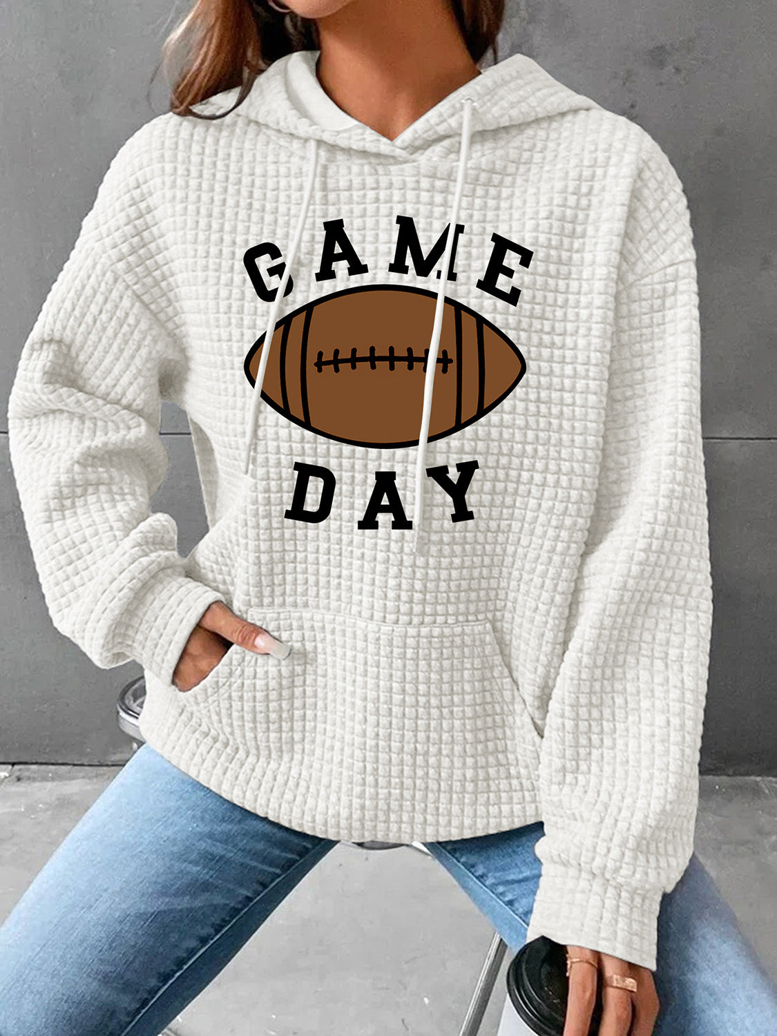 Full Size GAME DAY Graphic Drawstring Hoodie-Jewearrings