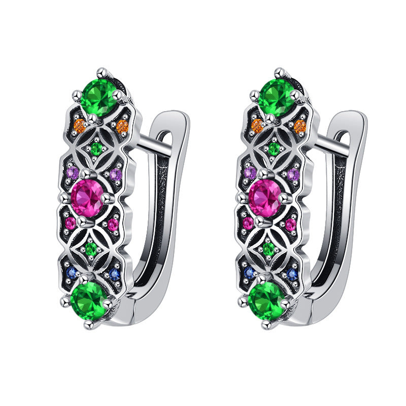 S925 Sterling Silver Vintage Trend Colorful Zircon Earrings-Jewearrings