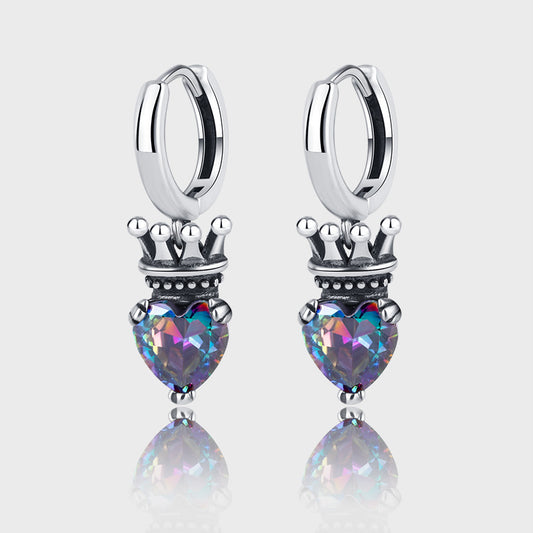 Hip Hop Personality Sterling Silver S925 Crown Earrings-Jewearrings