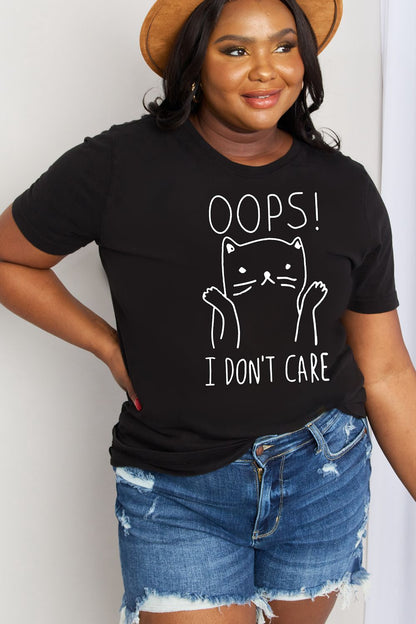 Simply Love Full Size OOPS I DON’T CARE Graphic Cotton Tee-Jewearrings