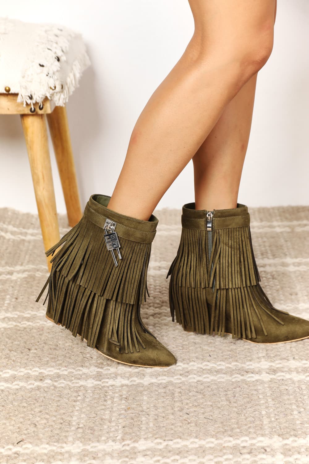 Legend Women's Tassel Wedge Heel Ankle Booties-Jewearrings