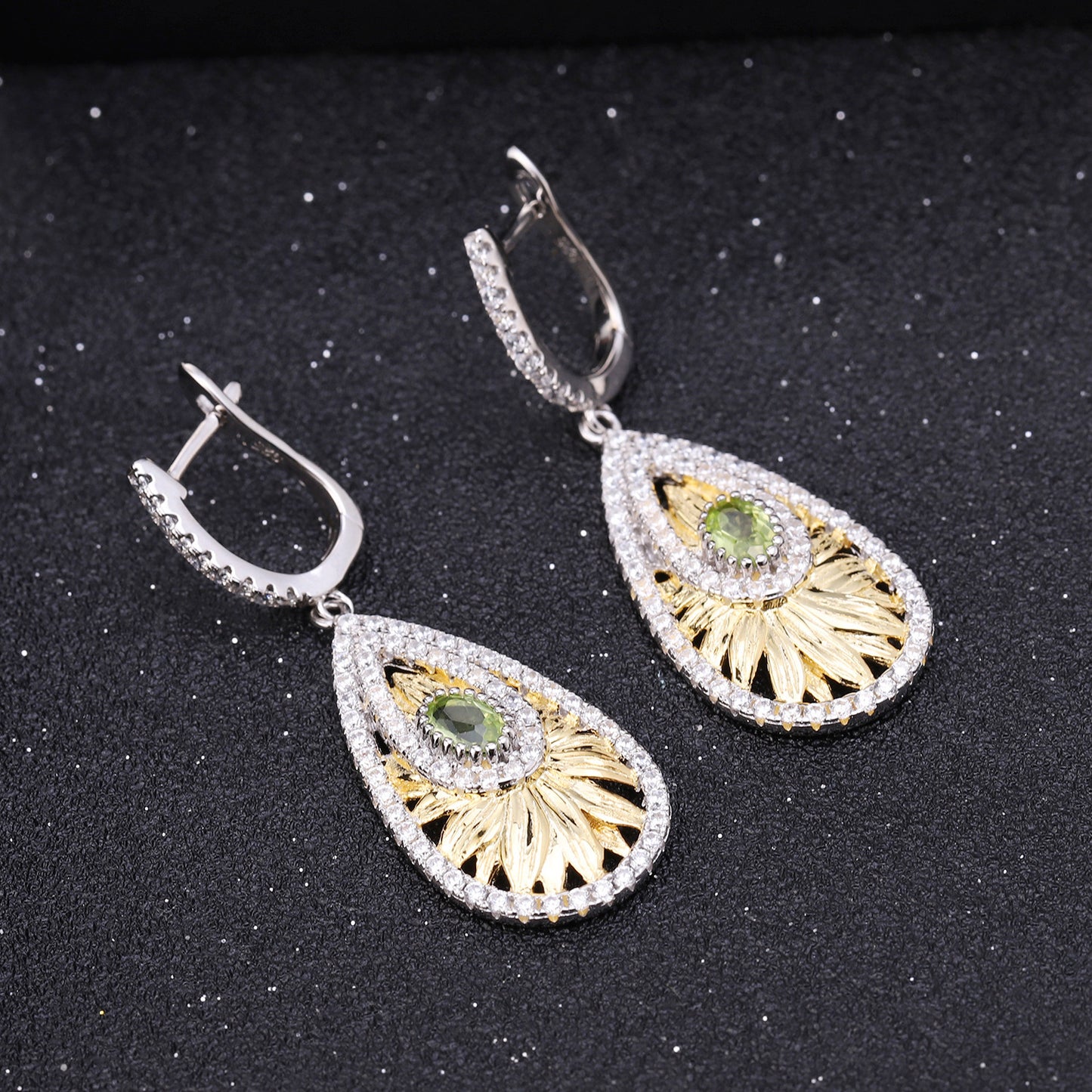 Natural Style Design 925 Silver Natural Olive Gemstone Earrings-Jewearrings