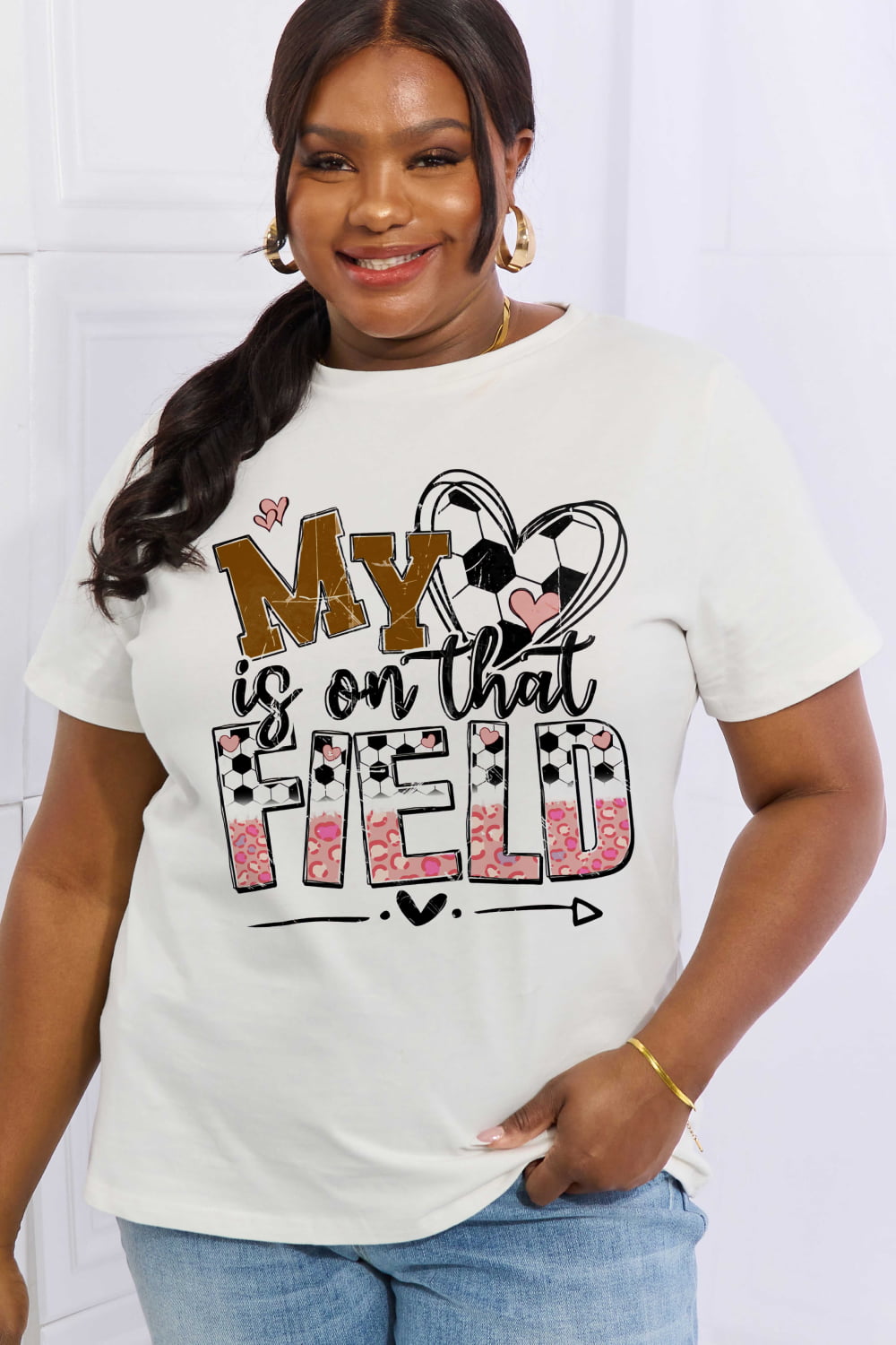 Simply Love Full Size MY HEART IS ON THAT FIELD Graphic Cotton Tee-Jewearrings