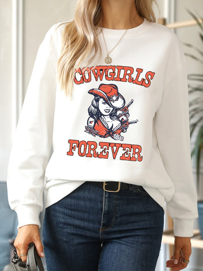 COWGIRLS FOREVER Round Neck Sweatshirt-Jewearrings