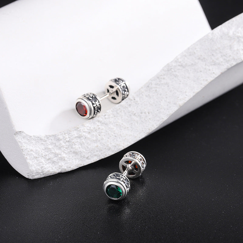 925 Sterling Silver Double-sided Wear Screw Earrings Vintage Old Punk-Jewearrings