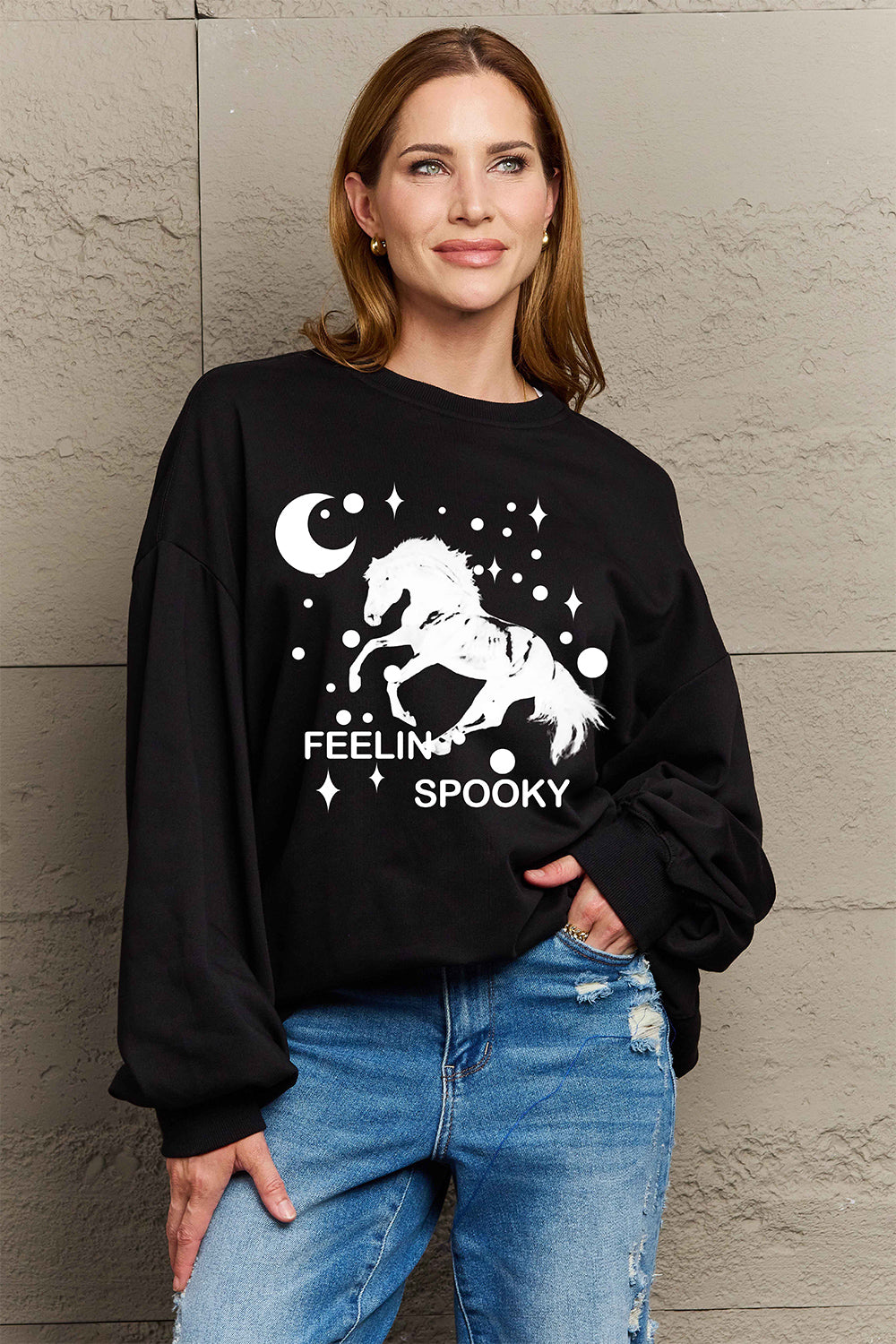 Simply Love Full Size Graphic Drop Shoulder Sweatshirt-Jewearrings