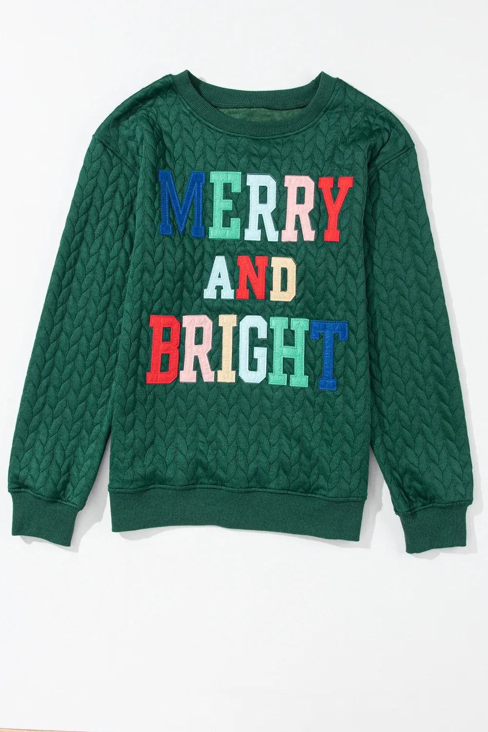 MERRY AND BRIGHT Cable Knit Pullover Sweatshirt-Jewearrings