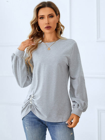 Ruched Detail Round Neck T-Shirt-Jewearrings