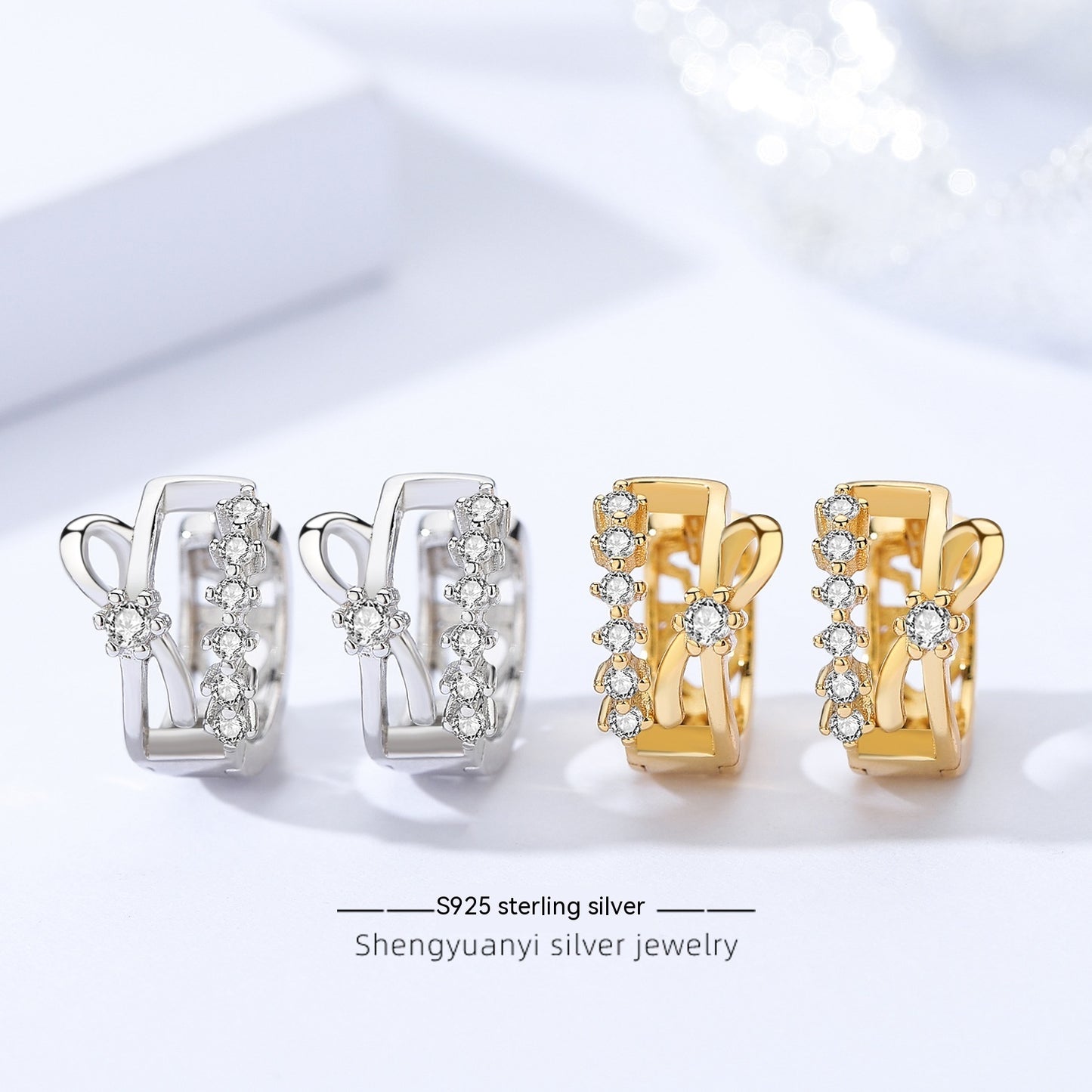 S925 Zircon Bow Double Row Earrings-Jewearrings