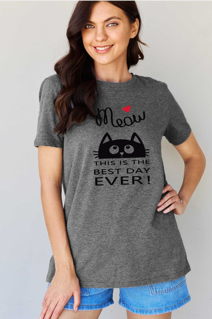 Simply Love Full Size MEOW THIS IS THE BEST DAY EVER! Graphic Cotton T-Shirt-Jewearrings