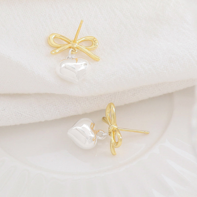 S925 Sterling Silver Bow Love Eardrops Stud Earrings-Jewearrings