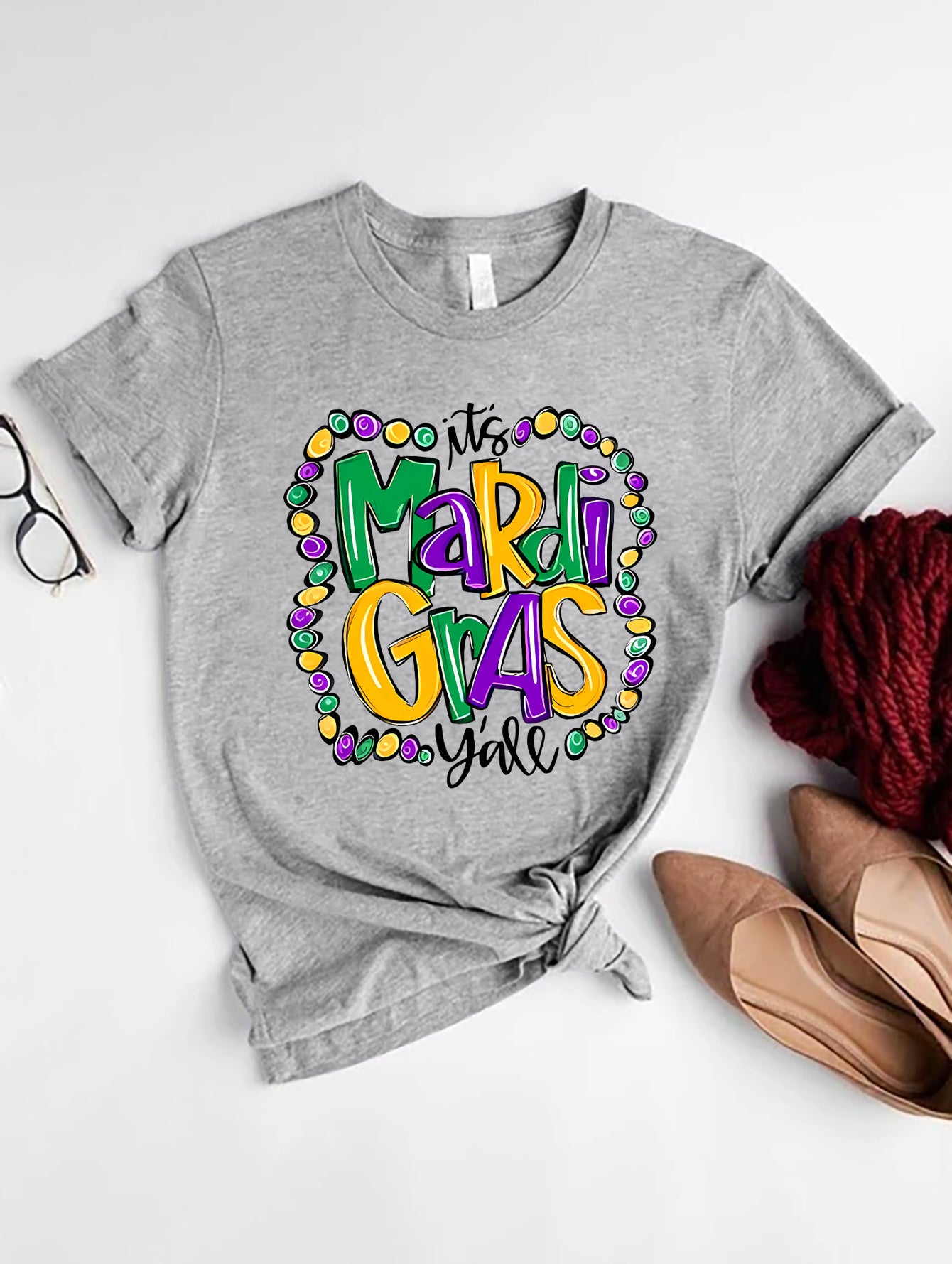 IT'S MARDI GRAS Y'ALL Round Neck T-Shirt-Jewearrings