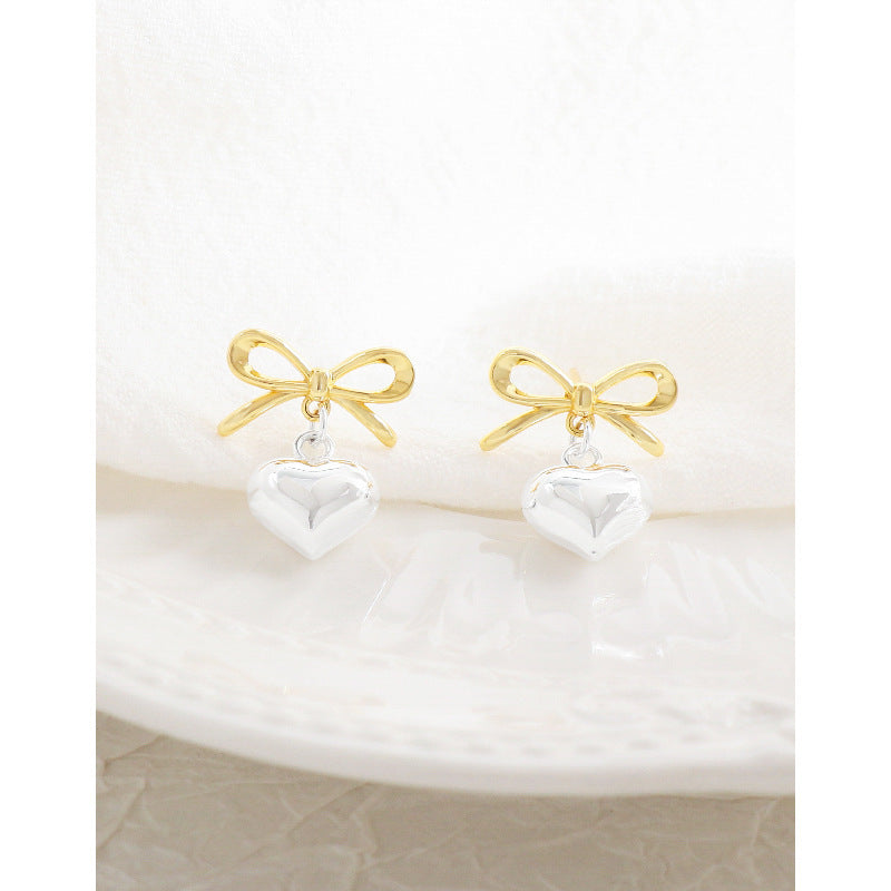 S925 Sterling Silver Bow Love Eardrops Stud Earrings-Jewearrings