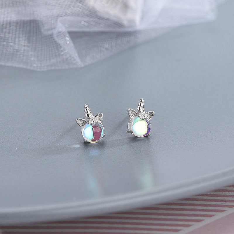 S925 Silver Stud Earrings Female Rainbow Synthetic Glaze-Jewearrings