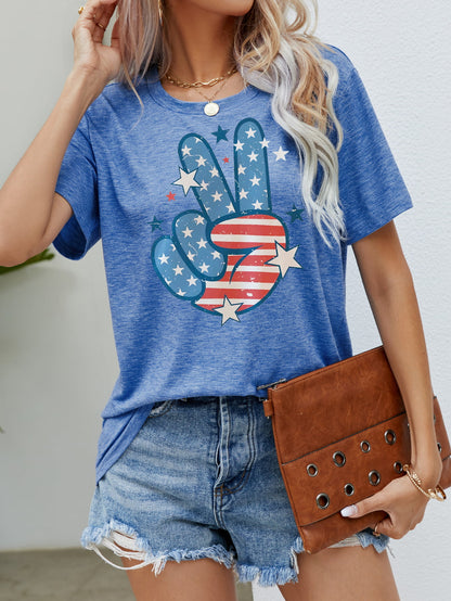 US Flag Peace Sign Hand Graphic Tee-Jewearrings