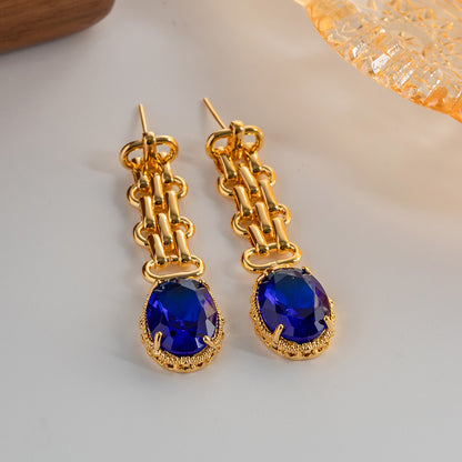 Retro Long Oval Zircon Ear Stud Pendant Earrings For Women-Jewearrings